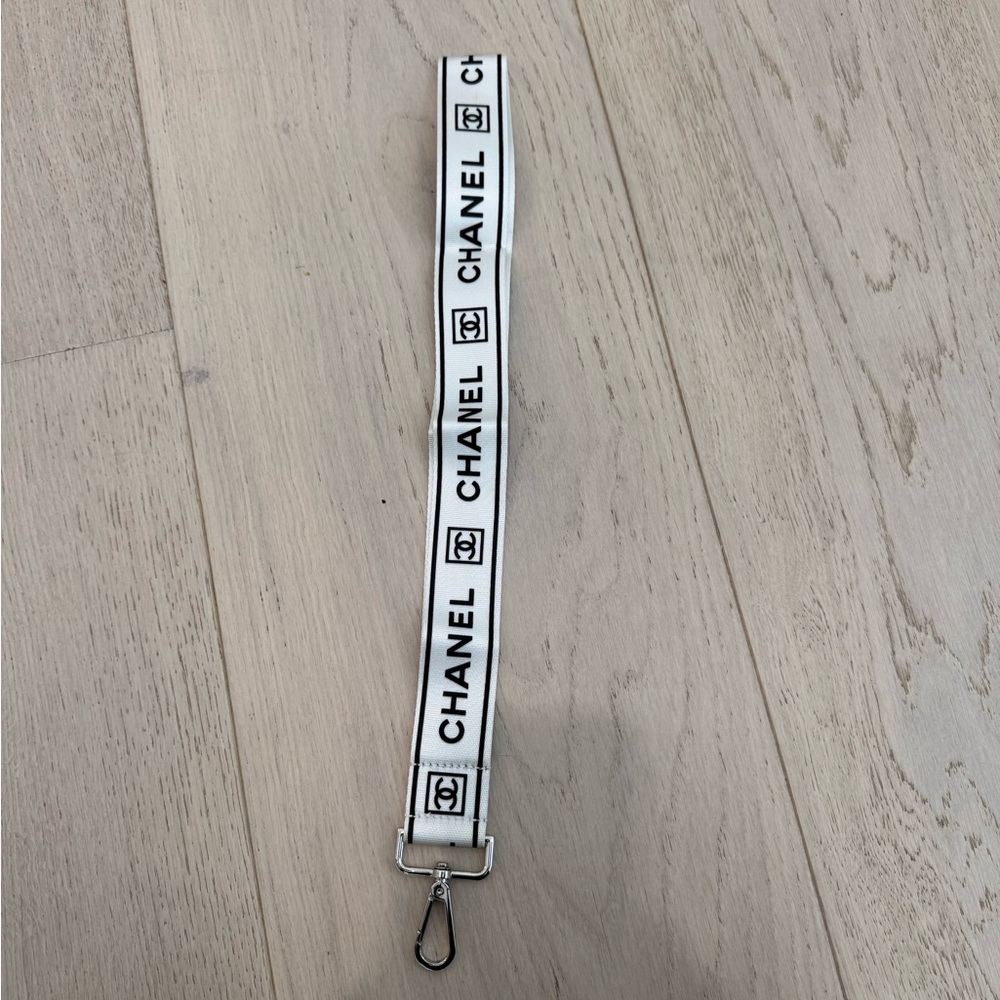 Chanel lanyard keychain black and white silver brand new